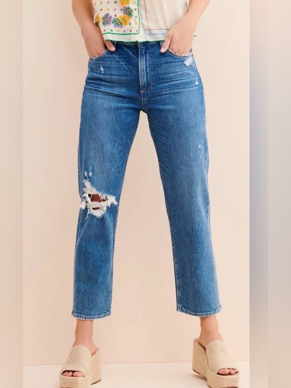 PAIGE Noella Sonic Destructed High Rise Straight Crop Jeans 29